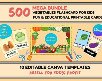500 Mega Pakiet Fiszek z Warzywami dla Dzieci | Fiszki z Warzywami do Wydruku | Montessori Fun Learnings