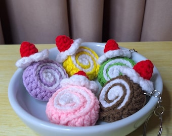 Crochet Cake Roll Amigurumi Keychain Pattern, Dessert Charm (PDF Pattern)
