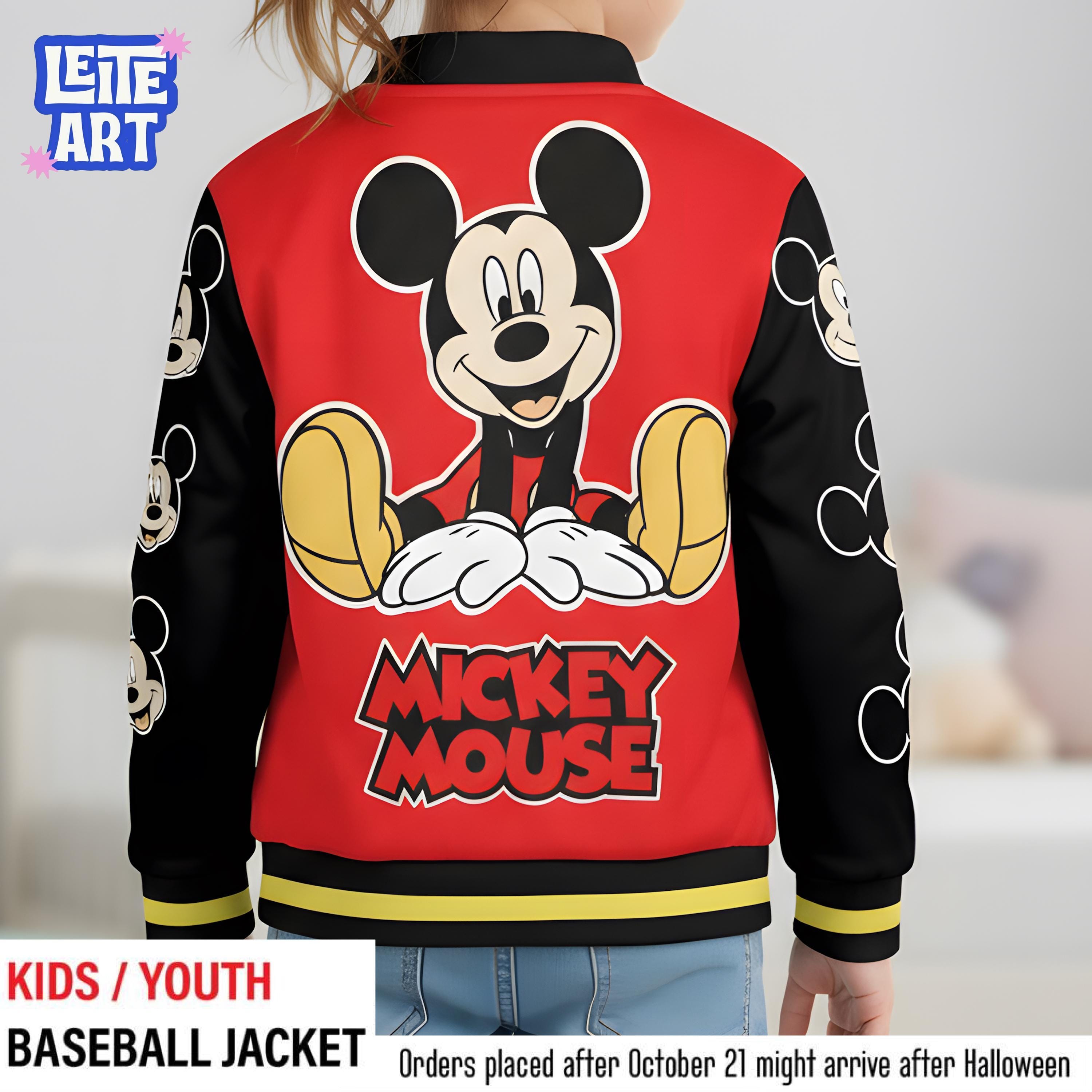 Discover Kids Mickey Mouse Baseball Jacket, Youth Disney Varsity Coat, Cartoon Bomber for Boys and Girls