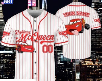 Custom Lightning McQueen Baseball Jersey for Kids, Personalized Cars Shirt, Youth Baseball Jersey, Disney Pixar Gift for Boys