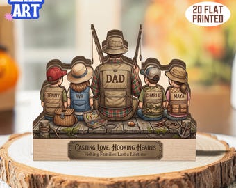 Personalized Fishing Father's Day Wood Block, Custom Dad and Kids Fishing Gift, Gift for Fisherman Dad, Grandpa Fishing Sign, Fishing Decor