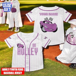 A personalized baseball jersey featuring a cartoon car character, Hollley, and the name "Hollley" printed on it.