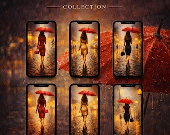 Woman with a red umbrella. iPhone & Android Wallpaper, digital download. Luxury, minimalistic and cinematic collection.