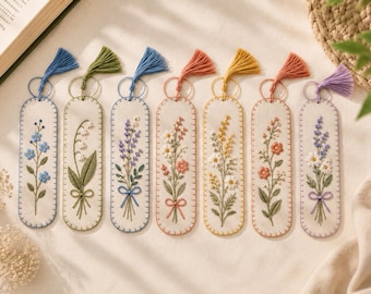 Personalized Embroidered Flower Bookmark, Learning And Decoration Accessories, Handmade Floral Reader Gift
