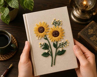 Floral Embroidered Linen Notebook, Cottagecore Floral Embroidery Journal, Learning And Decoration, Graduation gifts