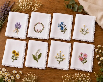 Handmade Embroidered Floral Handkerchief – Daisy Lace Wedding Hankie Gift For Her, Custom Name/Text