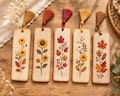 Handmade Embroidered Fall Bookmark, Autumn Leaf & Sunflower Bookmark, Book Lover Gift product logo