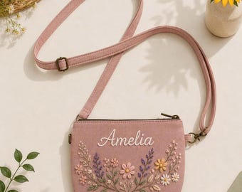 Hand Embroidered Daisy Crossbody Bag, Custom Name Floral Purse, Gift For Her