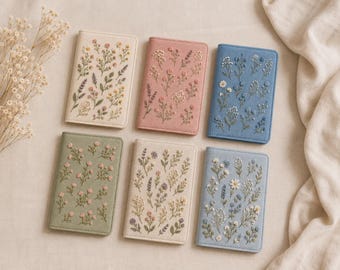 HHandmade Embroidered Passport Cover, ottagecore Floral Travel Wallet, Personalized Travel Gift for Her