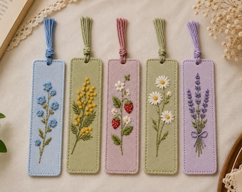 Embroidered Flower Bookmark, Handmade Linen Bookmark with Tassel, Reading Accessory, Gift for Readers