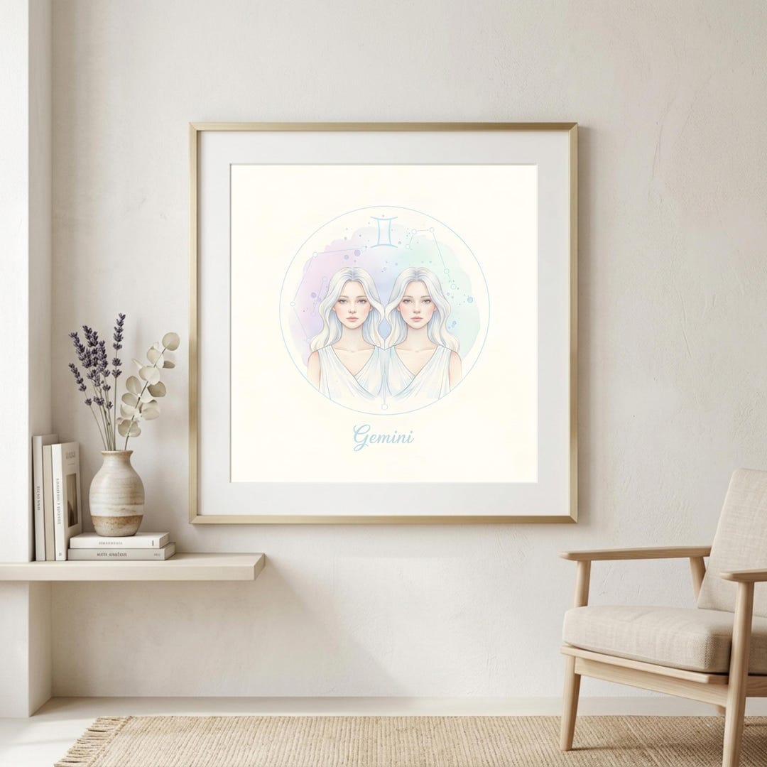 Gemini Astrology Watercolor Wall Art Print, Birthday Zodiac Gift, Girls ...