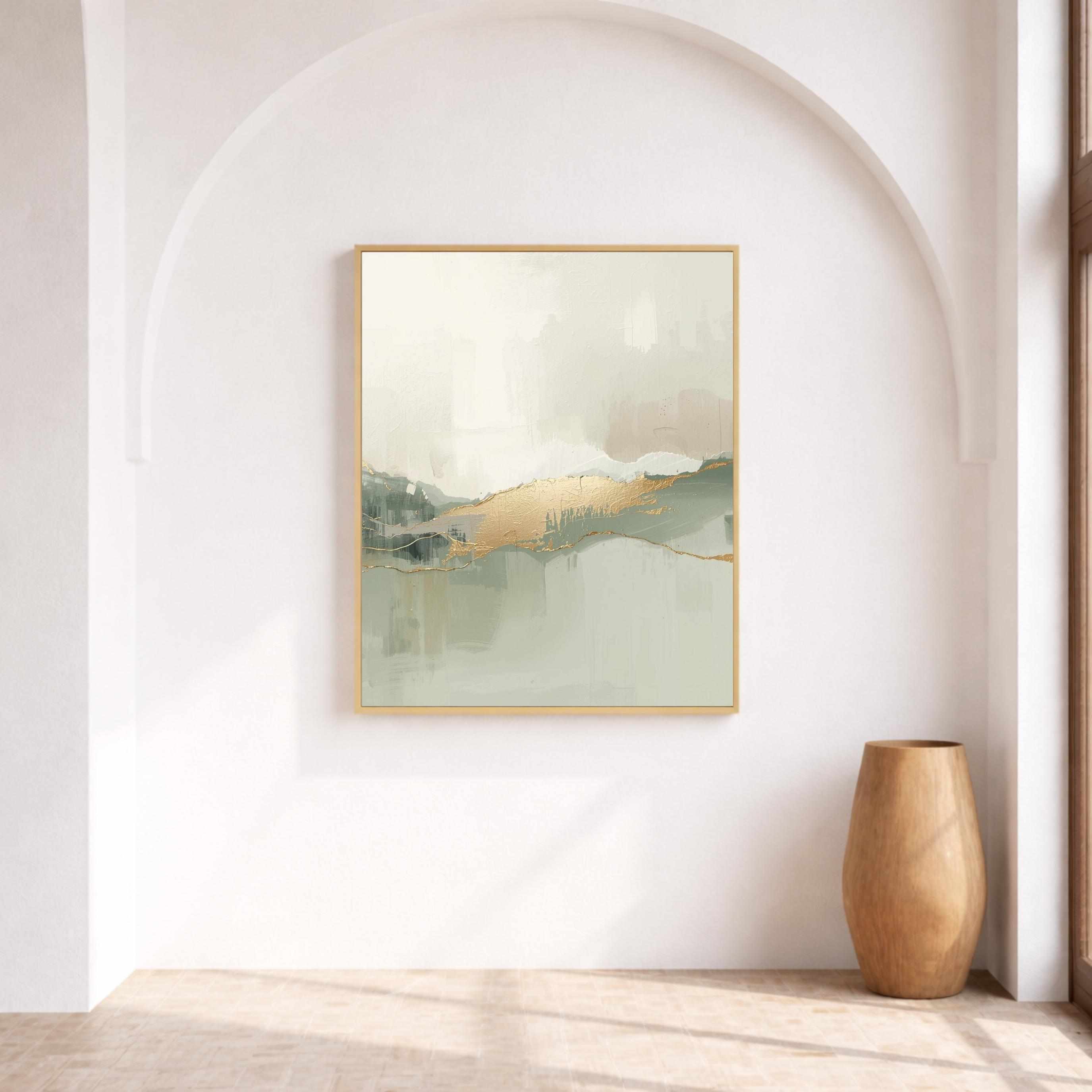 Sage Green Gold Abstract Art Print, Minimalist Landscape Painting ...