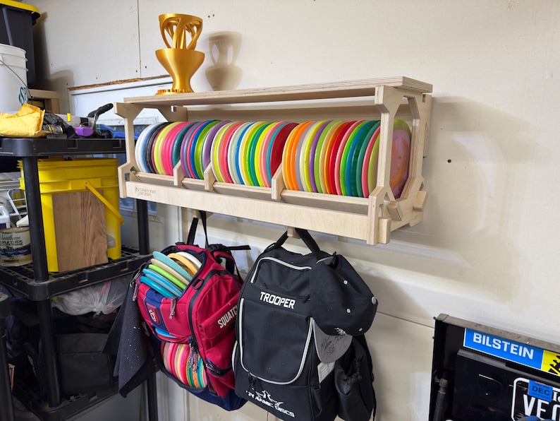 Disc Golf Wall Rack, Disc Storage Shelf With Bag Hooks - WIDE Version ...