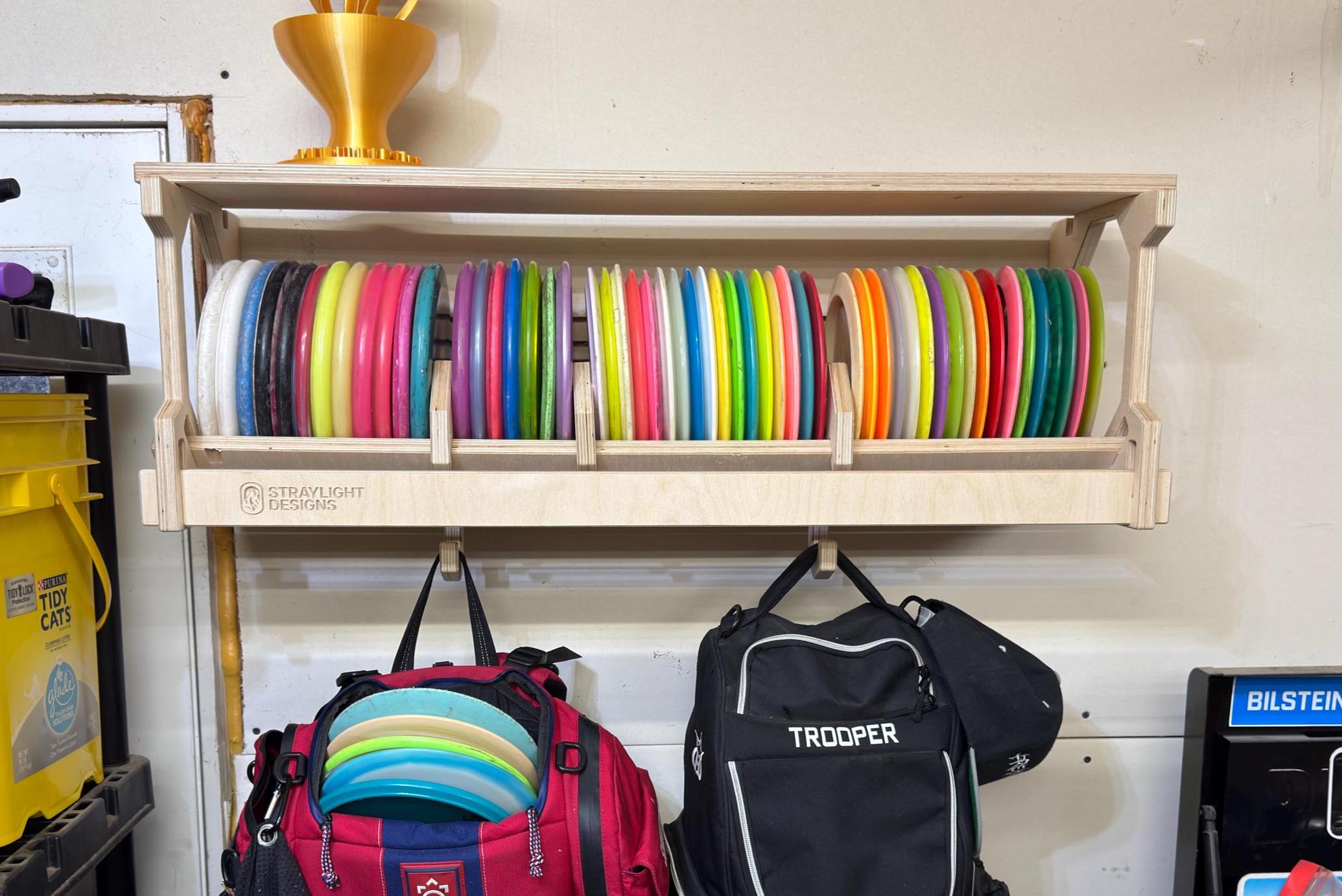 Disc Golf Wall Rack, Disc Storage Shelf With Bag Hooks - WIDE Version ...