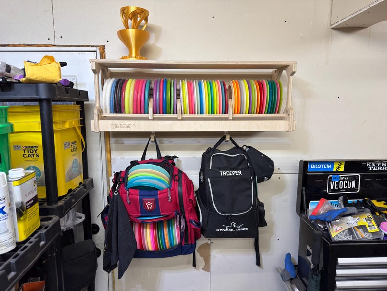 Disc Golf Wall Rack, Disc Storage Shelf With Bag Hooks - WIDE Version ...