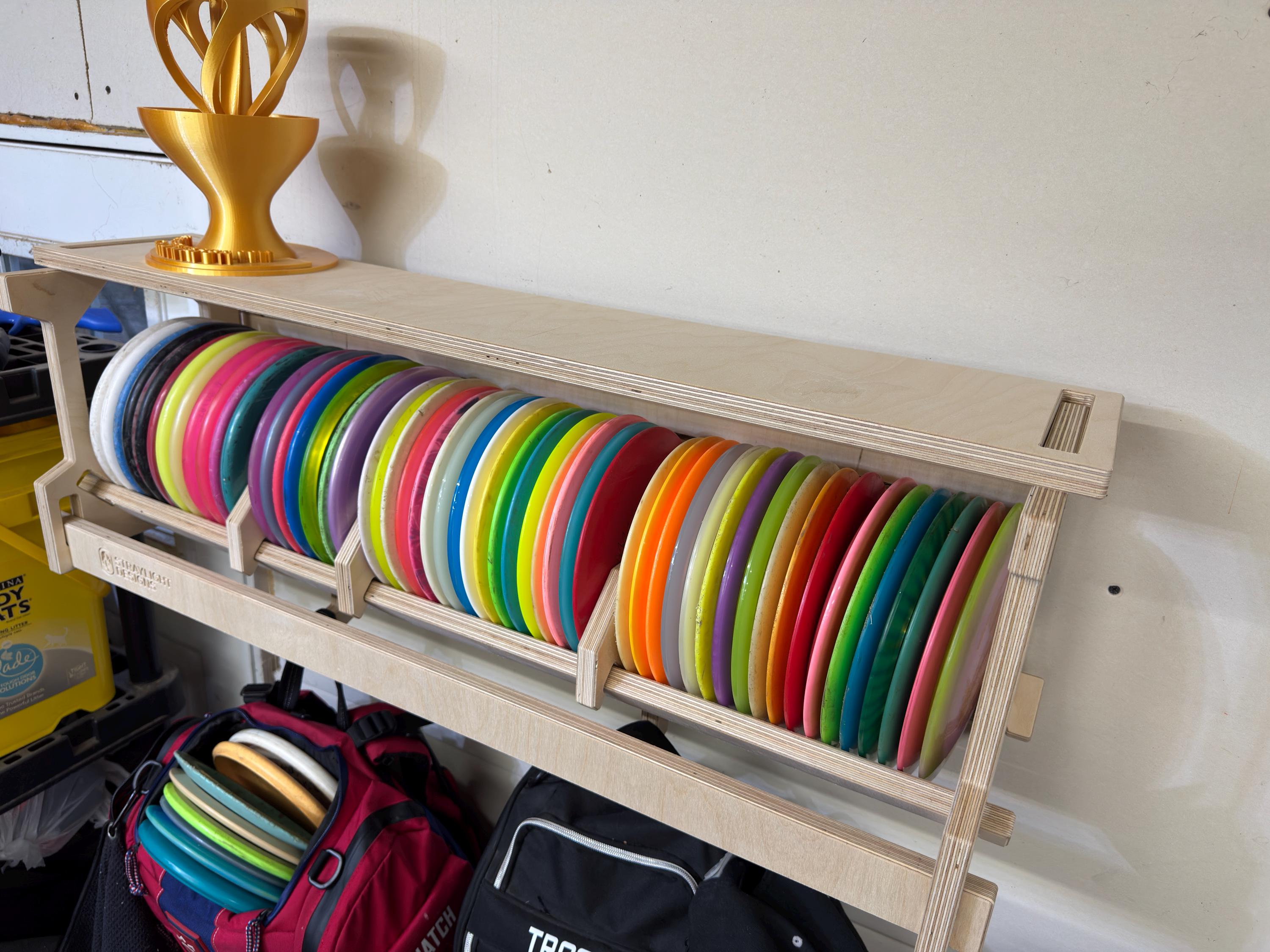 Disc Golf Wall Rack, Disc Storage Shelf With Bag Hooks - WIDE Version ...