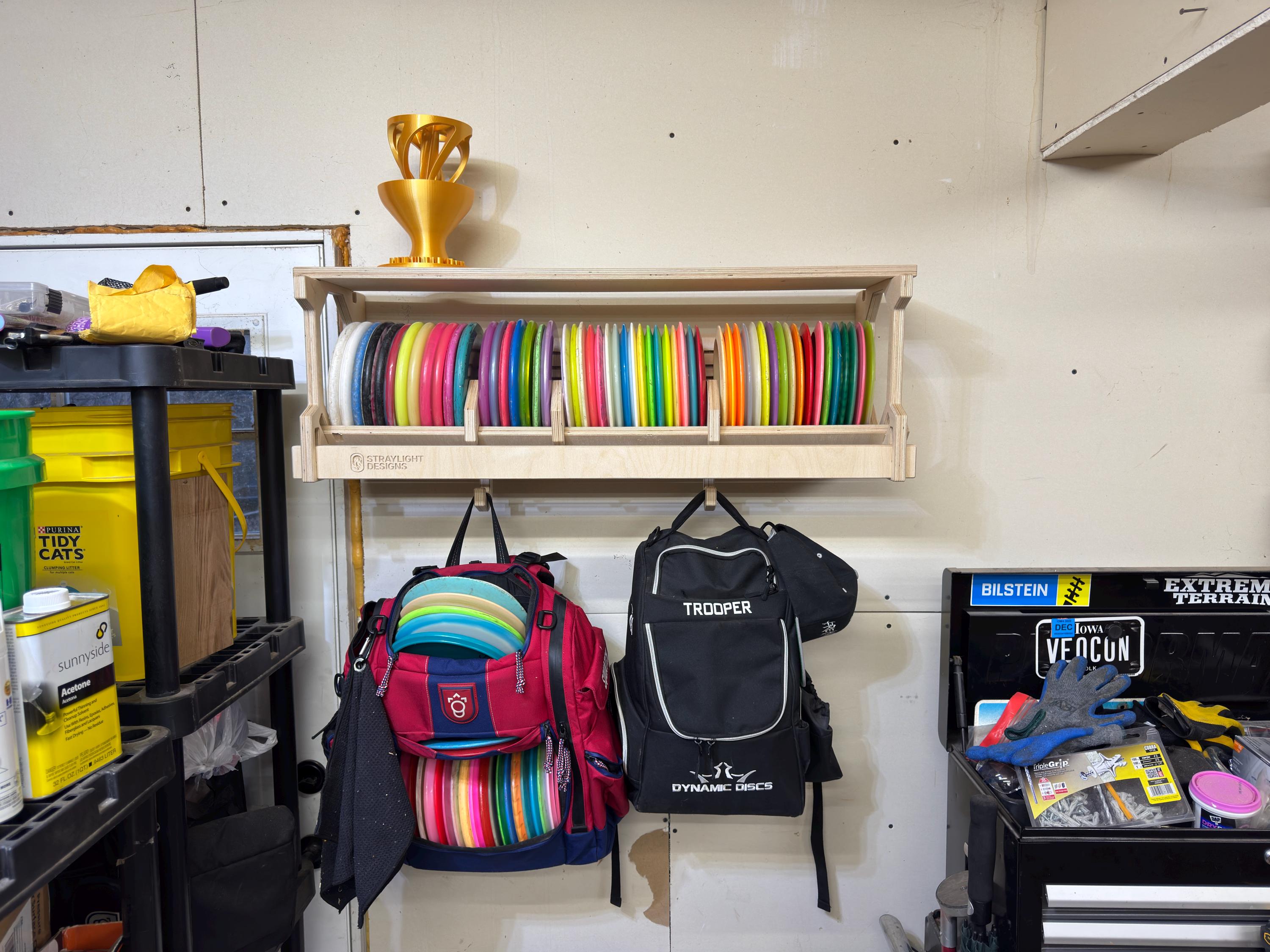 Disc Golf Wall Rack, Disc Storage Shelf With Bag Hooks - WIDE Version ...