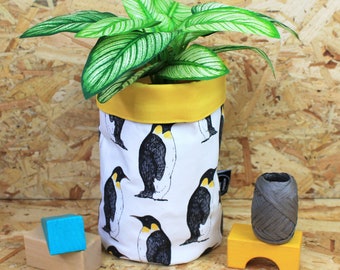 Penguin Fabric Storage Basket: Nursery Toy Organizer, Planter