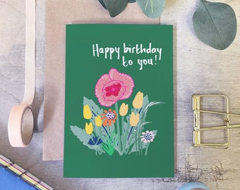 Blumige Geburtstagskarte: Hand illustrierte Wildblumen-Posy