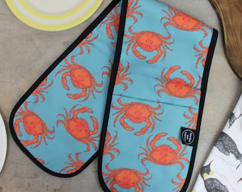 Crab Double Oven Gloves - Oven Mitts - Cooking Gift