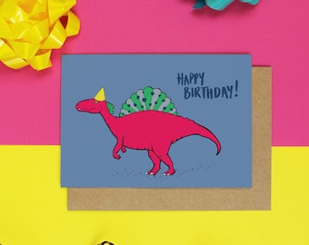 Spinosaurusverjaardagskaart: handgetekende recyclebare dinosauruscadeau