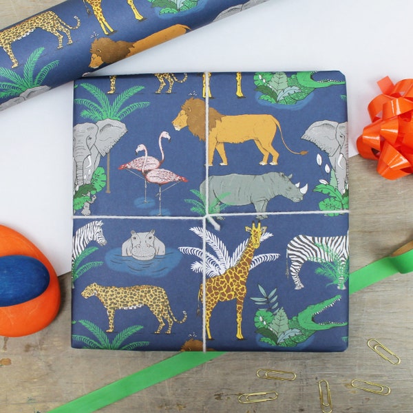Safari Animal Wrapping Paper - Wrapping Paper For 1st Birthday - Safari Baby Shower - Recyclable Wrapping Paper