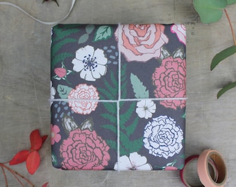 Rose & Farn Geschenkpapier, Florale Geschenkverpackung, recycelbar, Junk Journal Papier