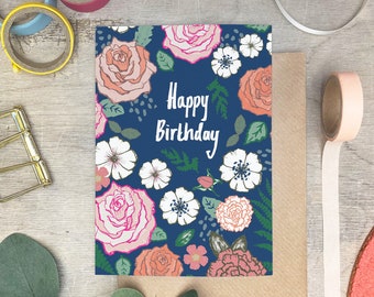 Rose Birthday Card - Flower Birthday Card - Botanical Birthday Card