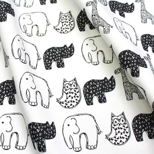 Baby animals nursery upholstery fabric available in fat quarters and by the metre - fabric by the yard - neutral nursery decor