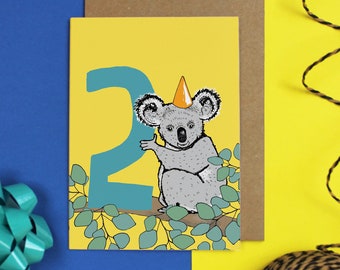 Koala 2nd Birthday Card: Hand-Drawn, Recyclable