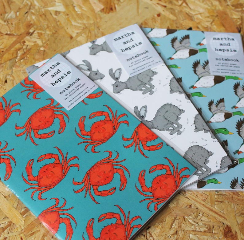 Crab A5 Notebook with 40 blank pages.