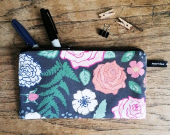 Rose Pencil Case - Floral Pencil Case- Botanical Cosmetics Bag
