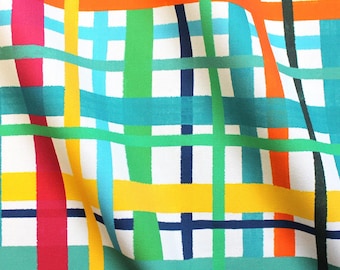 Multicoloured Check Cotton Drill Fabric: Playful Striped Upholstery