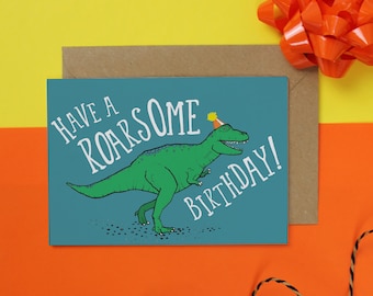 T-Rex Birthday Card: Roarsome Dinosaur Design, Recyclable