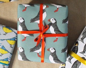 Puffin Wrapping Paper, Coastal Birthday Gift Wrap, Recyclable, junk journal paper