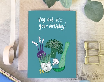 Veg Out Birthday Card - Vegan Birthday Card - Vegetarian Birthday Card - Food lover card