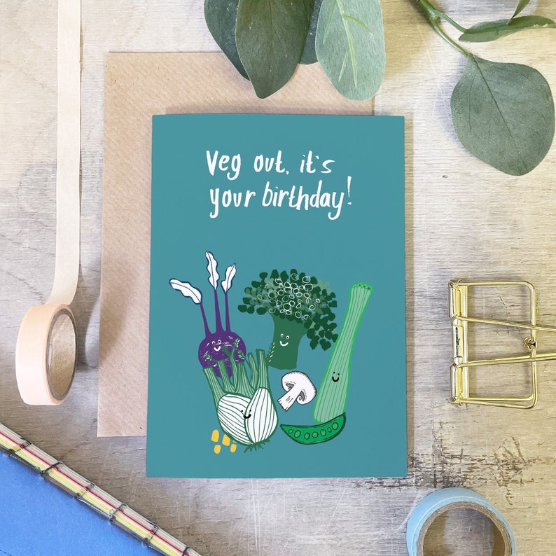 Veg Out Birthday Card Vegan Birthday Card Vegetarian Birthday Card Food lover card image 1