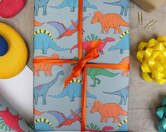 Dinosaurier Geschenkpapier - Kinder Geschenkpapier - Recycelbares Geschenkpapier - Dinosaurier Geburtstagsparty - Geburtstags Geschenkpapier