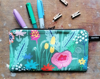 Wildflower Pencil Case: Botanical Cotton Cosmetics Bag