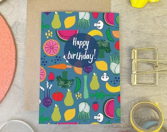 Fruit and Veg Birthday Card - Vegan Birthday Card - Vegetarian Birthday Card - Food lover card