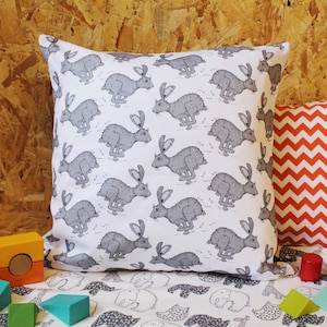 Running Hare Nursery Cushion - woodland nursery decor - woodland animal prints