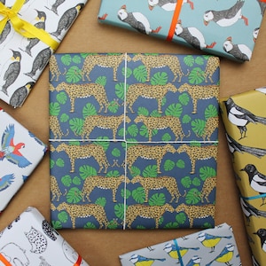 Leopard & Monstera Leaf Wrapping Paper, Jungle Gift Wrap, Recyclable, junk journal paper