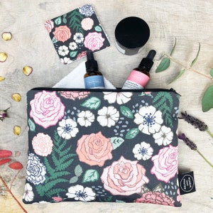 Rose Wash Bag - Floral Make Up Bag - Botanical Wash Bag - Flower Toiletries Bag - Large Wash Bag - Cosmetics Bag