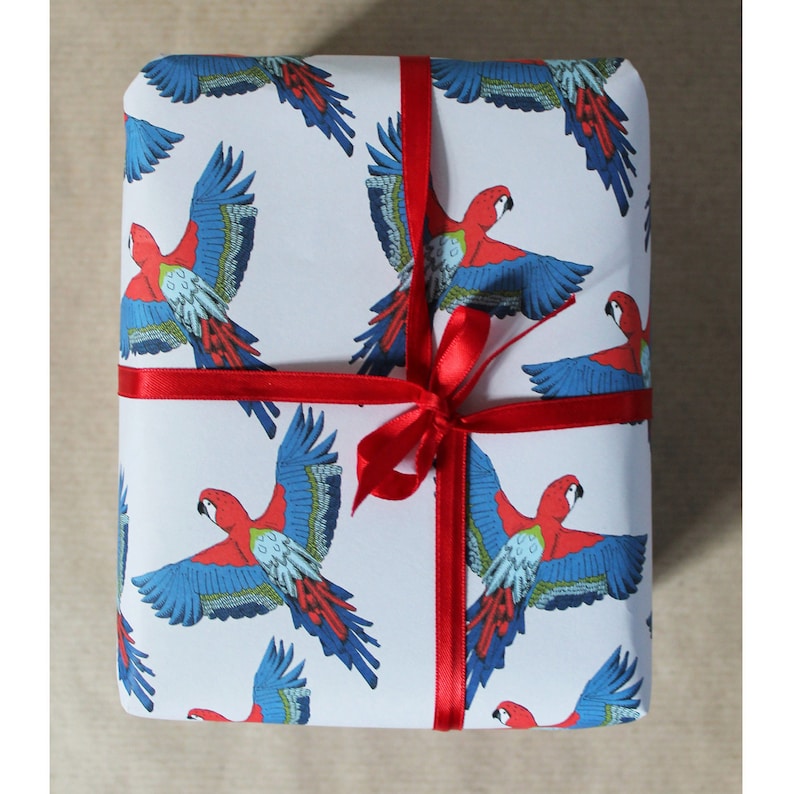 Tropical parrot wrapping paper. Etsy