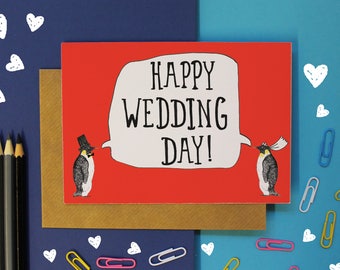 Penguin Wedding Card: Hand Illustrated Mr & Mrs Card