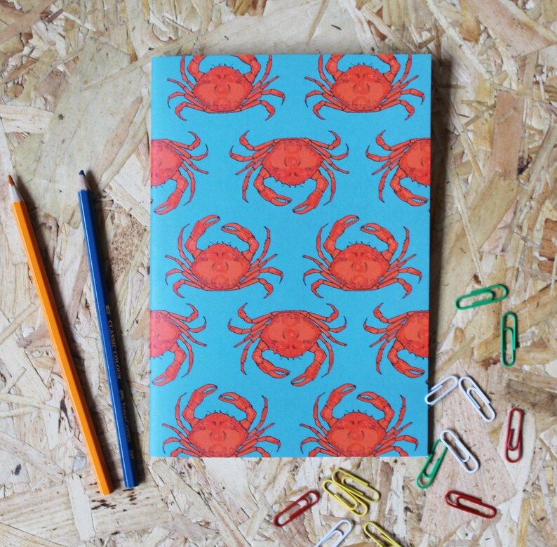 Crab A5 Notebook with 40 blank pages.