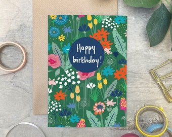 Wildblumen Geburtstagskarte: Handillustriertes Blumendesign