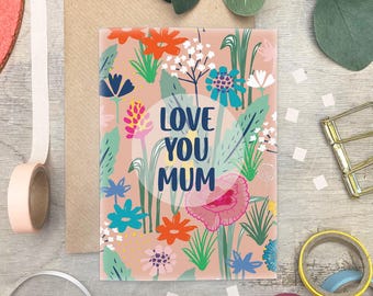 Wildblumen 'Love You Mum' Karte: Umweltfreundlicher Blumengruß