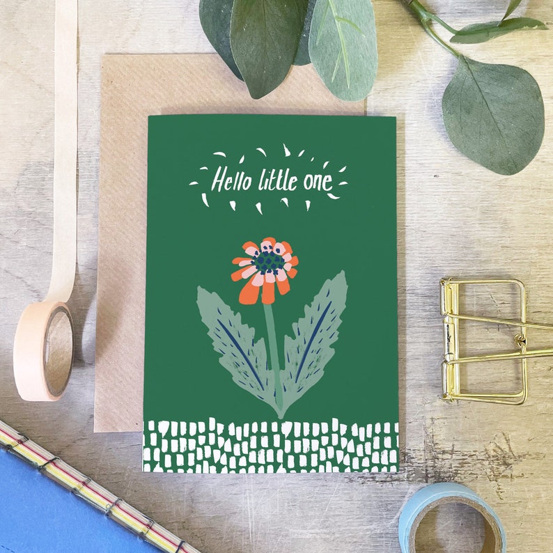 Hello Little One New Baby Card Botanical New Baby Card Neutral New Baby Card Floral New Baby Card image 1