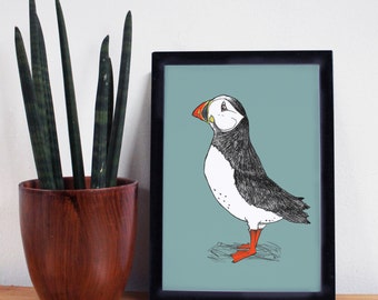 Puffin A4 Art Print - Nautical Decor - Bird Gifts